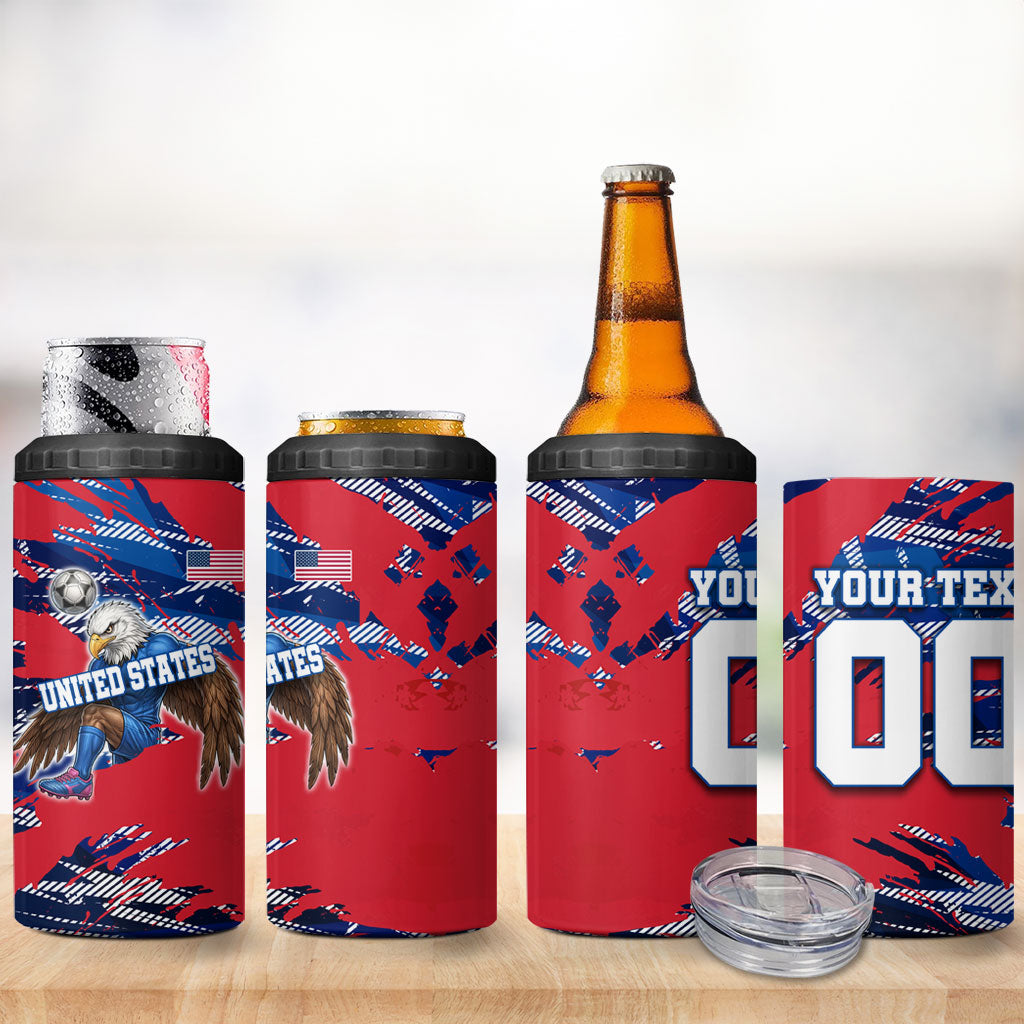 Personalized United States Soccer Eagle 4 in 1 Can Cooler Tumbler American Flag Grunge Patriot Art