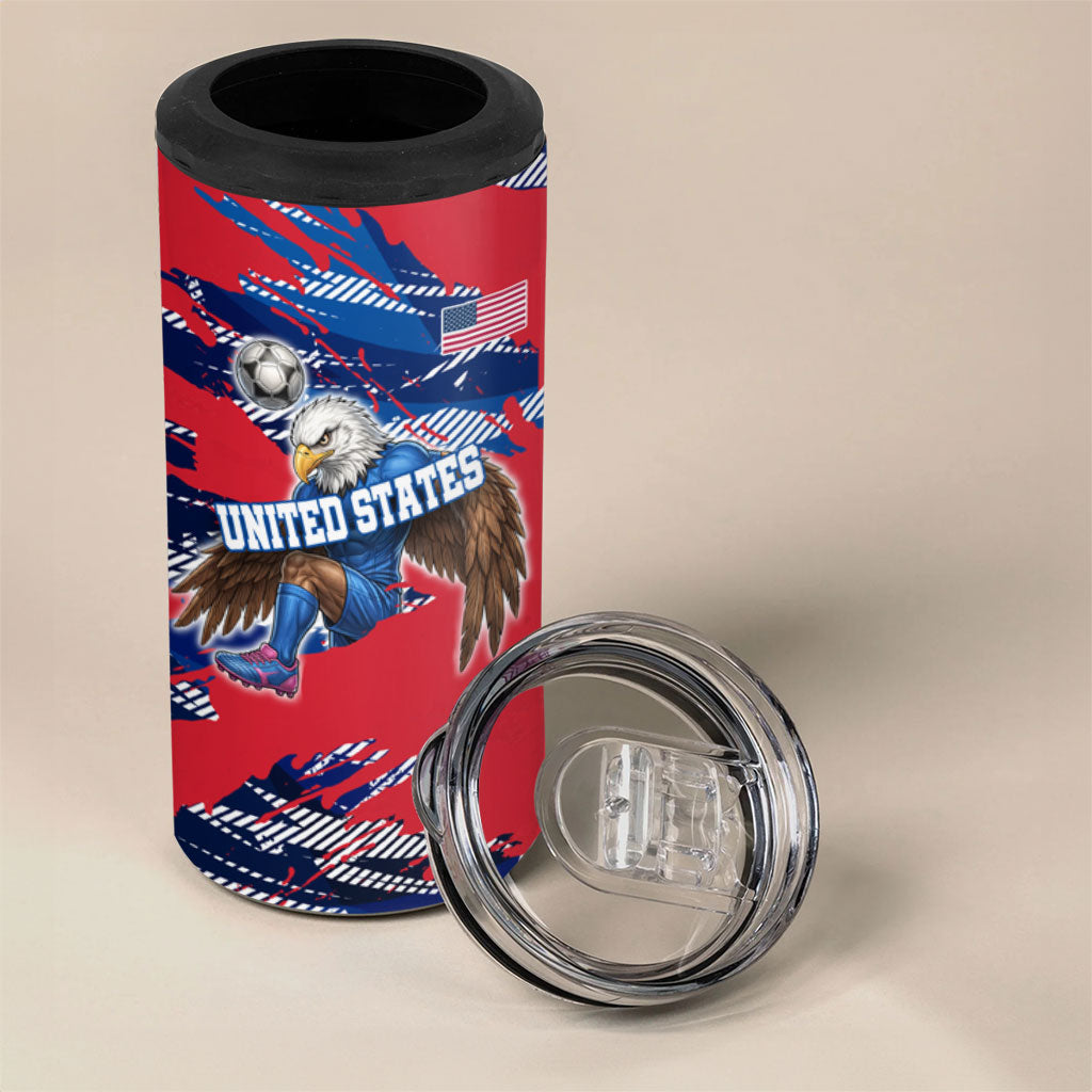Personalized United States Soccer Eagle 4 in 1 Can Cooler Tumbler American Flag Grunge Patriot Art