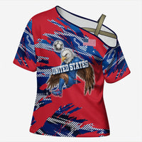Personalized United States Soccer Eagle Cross Shoulder Shirt American Flag Grunge Patriot Art
