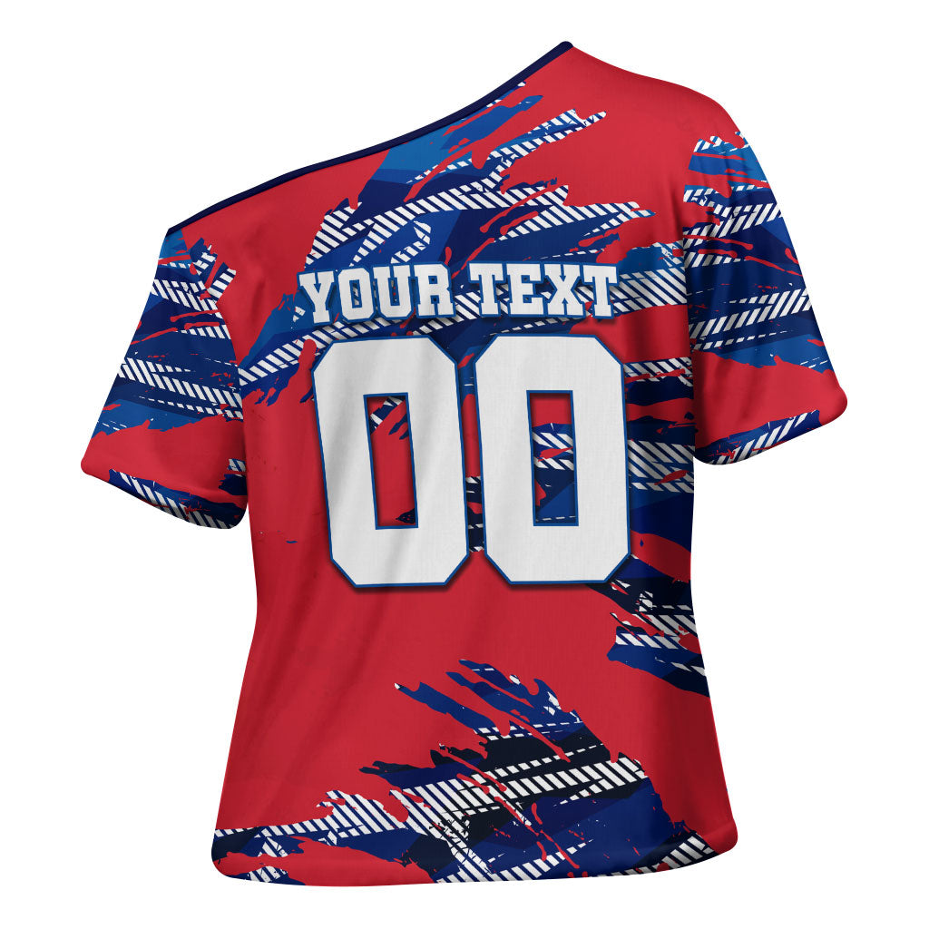 Personalized United States Soccer Eagle Cross Shoulder Shirt American Flag Grunge Patriot Art