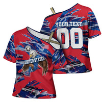 Personalized United States Soccer Eagle Cross Shoulder Shirt American Flag Grunge Patriot Art