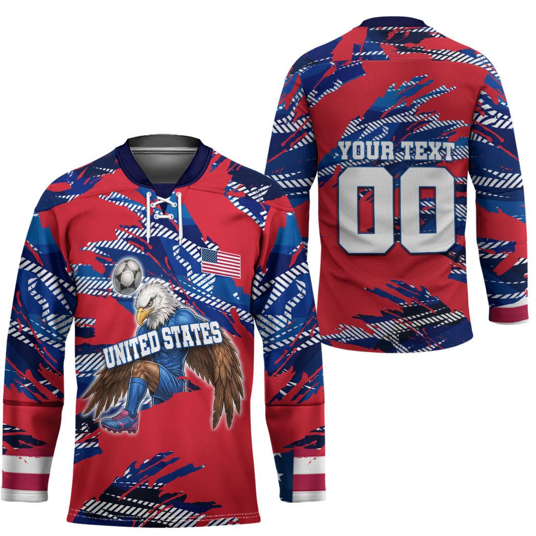 Personalized United States Soccer Eagle Hockey Jersey American Flag Grunge Patriot Art