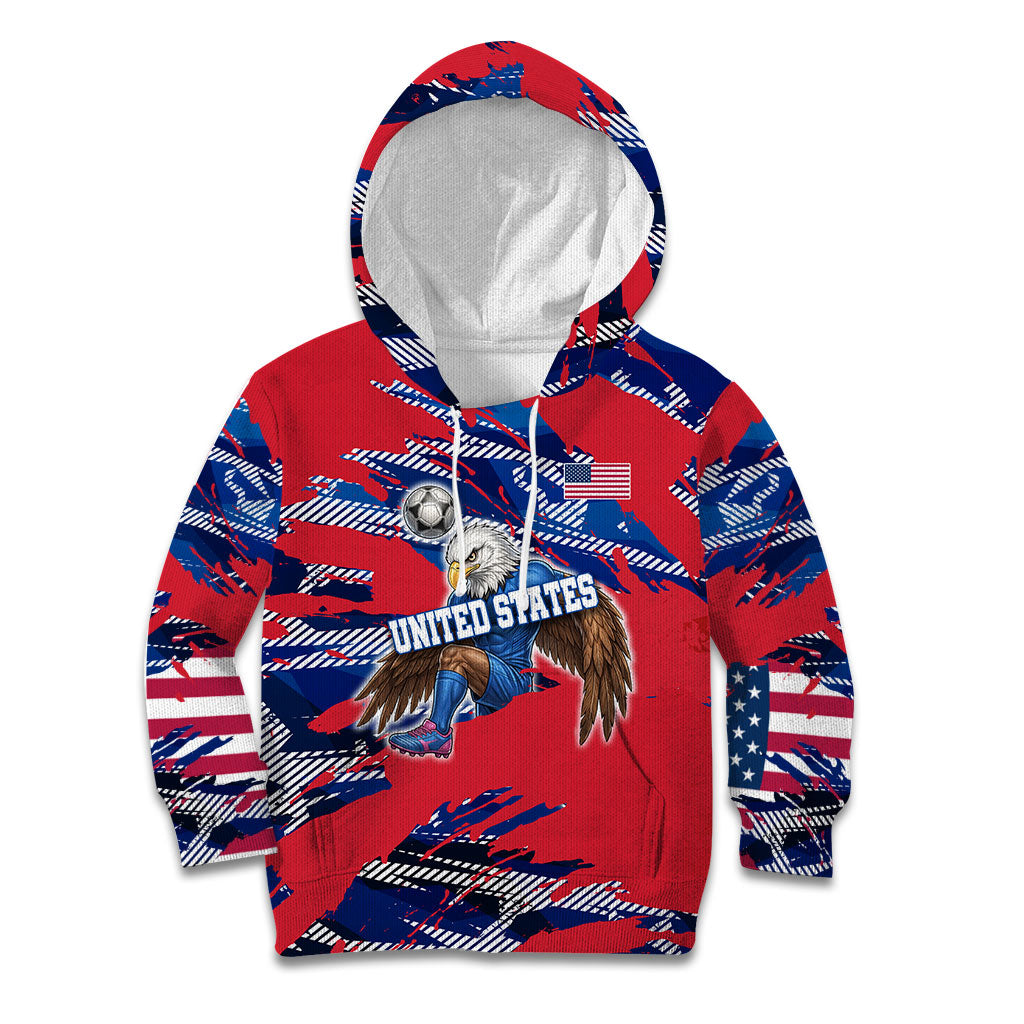 Personalized United States Soccer Eagle Kid Hoodie American Flag Grunge Patriot Art