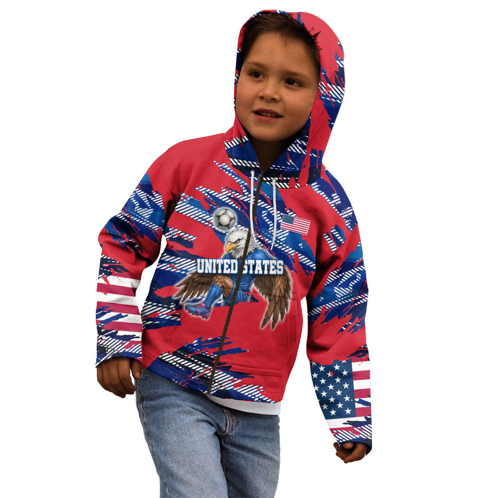 Personalized United States Soccer Eagle Kid Hoodie American Flag Grunge Patriot Art