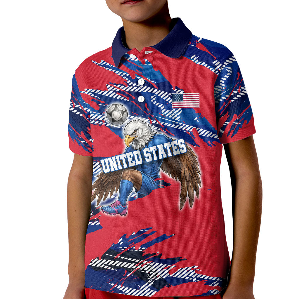 Personalized United States Soccer Eagle Kid Polo Shirt American Flag Grunge Patriot Art