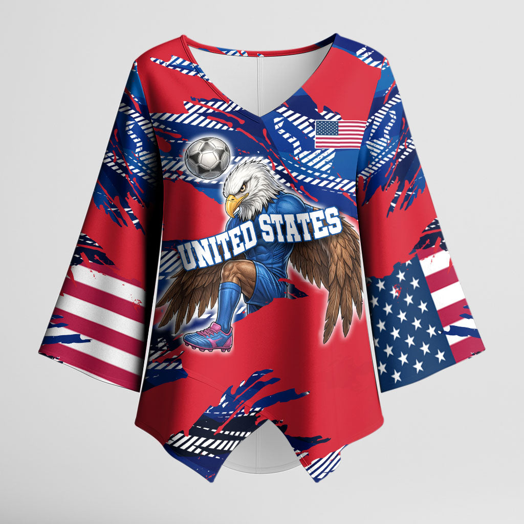 Personalized United States Soccer Eagle Kimono Sleeve Blouse American Flag Grunge Patriot Art