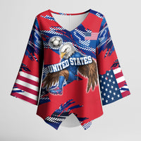 Personalized United States Soccer Eagle Kimono Sleeve Blouse American Flag Grunge Patriot Art