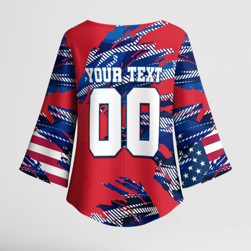 Personalized United States Soccer Eagle Kimono Sleeve Blouse American Flag Grunge Patriot Art