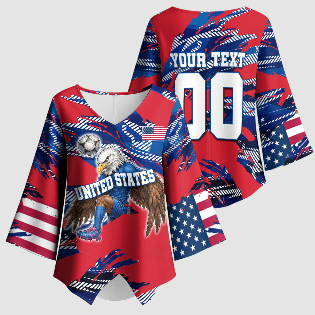 Personalized United States Soccer Eagle Kimono Sleeve Blouse American Flag Grunge Patriot Art
