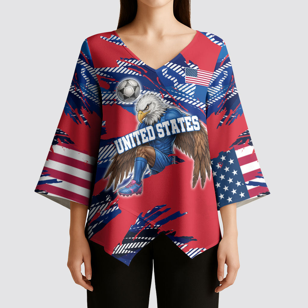 Personalized United States Soccer Eagle Kimono Sleeve Blouse American Flag Grunge Patriot Art
