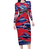 Personalized United States Soccer Eagle Long Sleeve Bodycon Dress American Flag Grunge Patriot Art