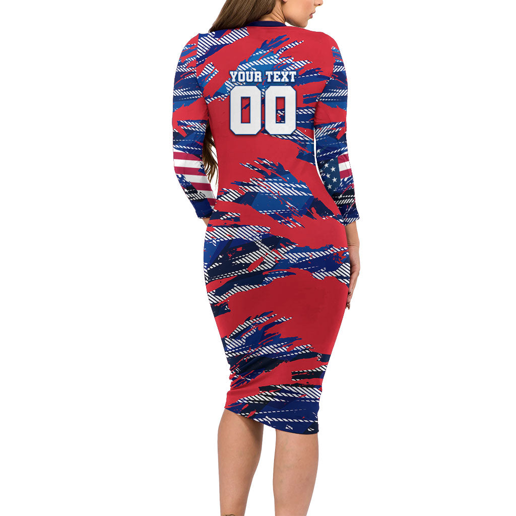 Personalized United States Soccer Eagle Long Sleeve Bodycon Dress American Flag Grunge Patriot Art