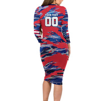 Personalized United States Soccer Eagle Long Sleeve Bodycon Dress American Flag Grunge Patriot Art