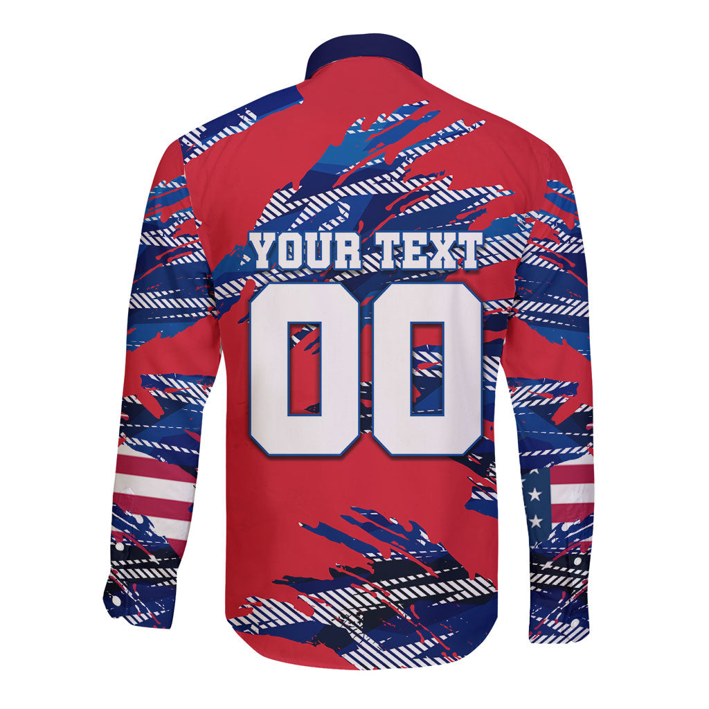 Personalized United States Soccer Eagle Long Sleeve Button Shirt American Flag Grunge Patriot Art