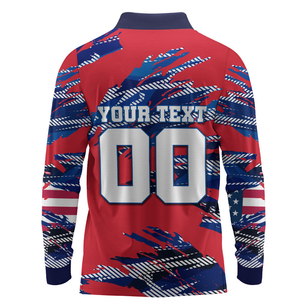 Personalized United States Soccer Eagle Long Sleeve Polo Shirt American Flag Grunge Patriot Art
