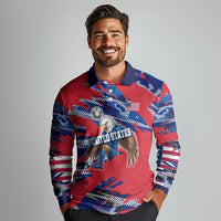 Personalized United States Soccer Eagle Long Sleeve Polo Shirt American Flag Grunge Patriot Art
