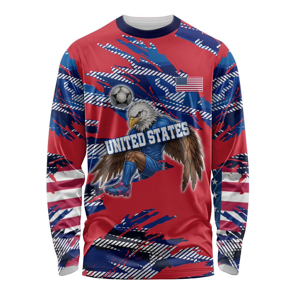 Personalized United States Soccer Eagle Long Sleeve Shirt American Flag Grunge Patriot Art