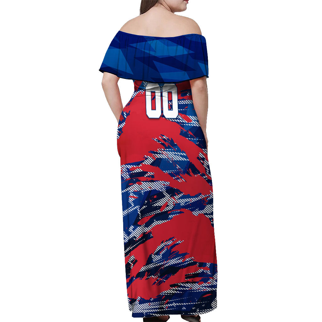 Personalized United States Soccer Eagle Off Shoulder Maxi Dress American Flag Grunge Patriot Art