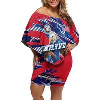Personalized United States Soccer Eagle Off Shoulder Short Dress American Flag Grunge Patriot Art