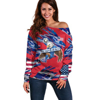 Personalized United States Soccer Eagle Off Shoulder Sweater American Flag Grunge Patriot Art