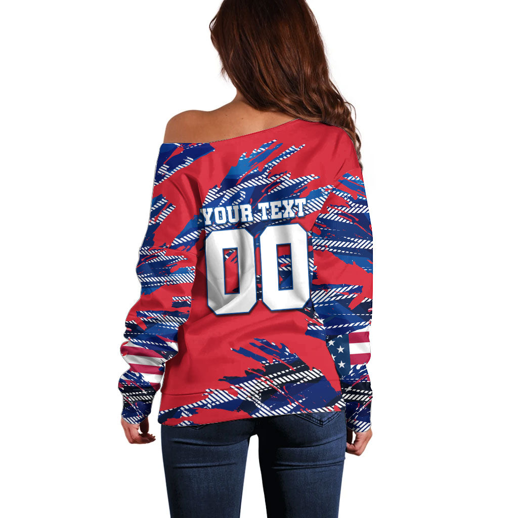 Personalized United States Soccer Eagle Off Shoulder Sweater American Flag Grunge Patriot Art
