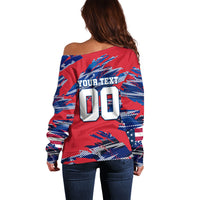 Personalized United States Soccer Eagle Off Shoulder Sweater American Flag Grunge Patriot Art