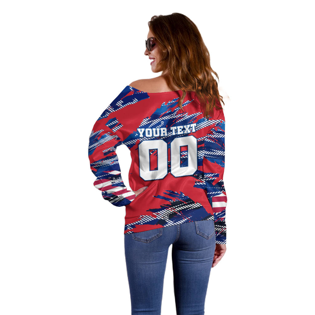 Personalized United States Soccer Eagle Off Shoulder Sweater American Flag Grunge Patriot Art