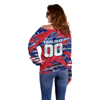 Personalized United States Soccer Eagle Off Shoulder Sweater American Flag Grunge Patriot Art