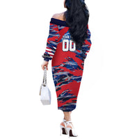 Personalized United States Soccer Eagle Off The Shoulder Long Sleeve Dress American Flag Grunge Patriot Art