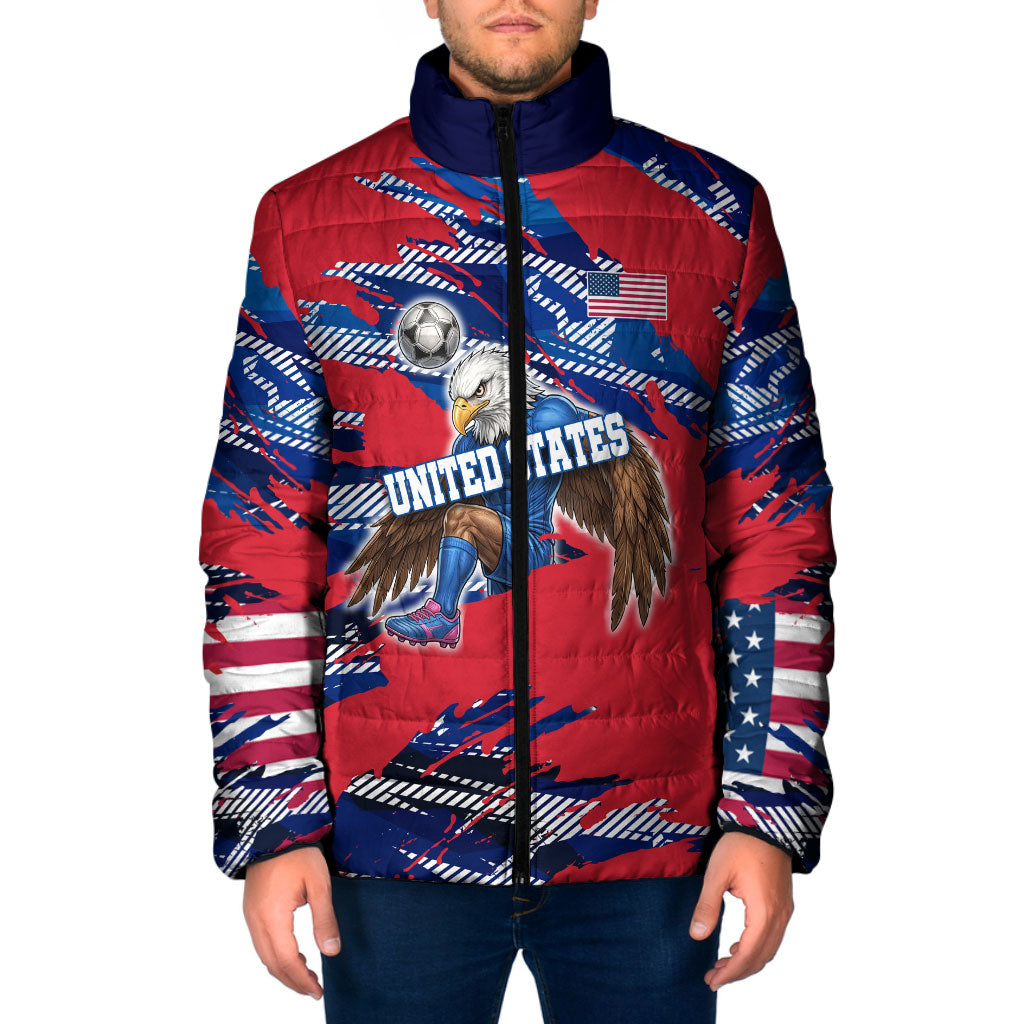 Personalized United States Soccer Eagle Padded Jacket American Flag Grunge Patriot Art