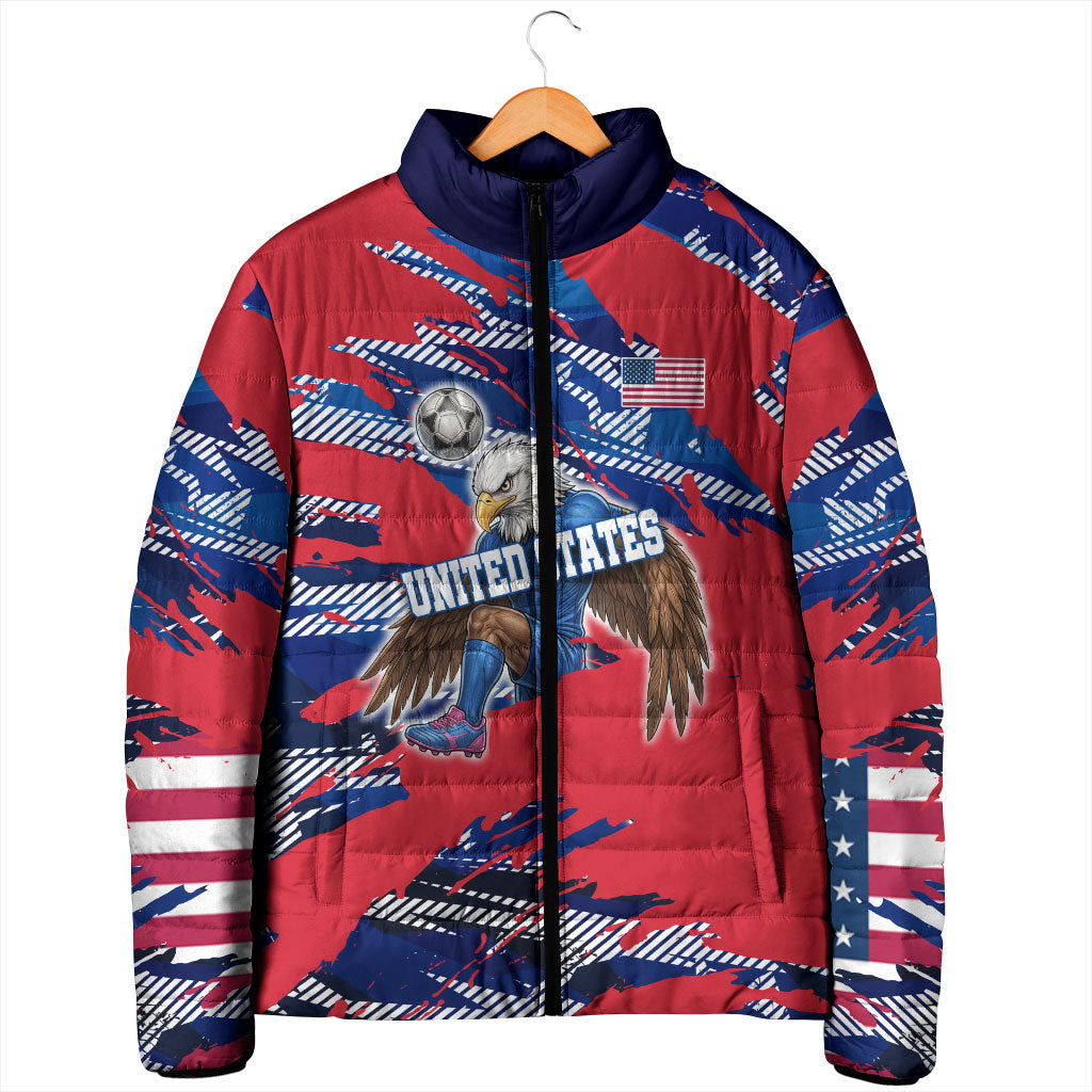 Personalized United States Soccer Eagle Padded Jacket American Flag Grunge Patriot Art