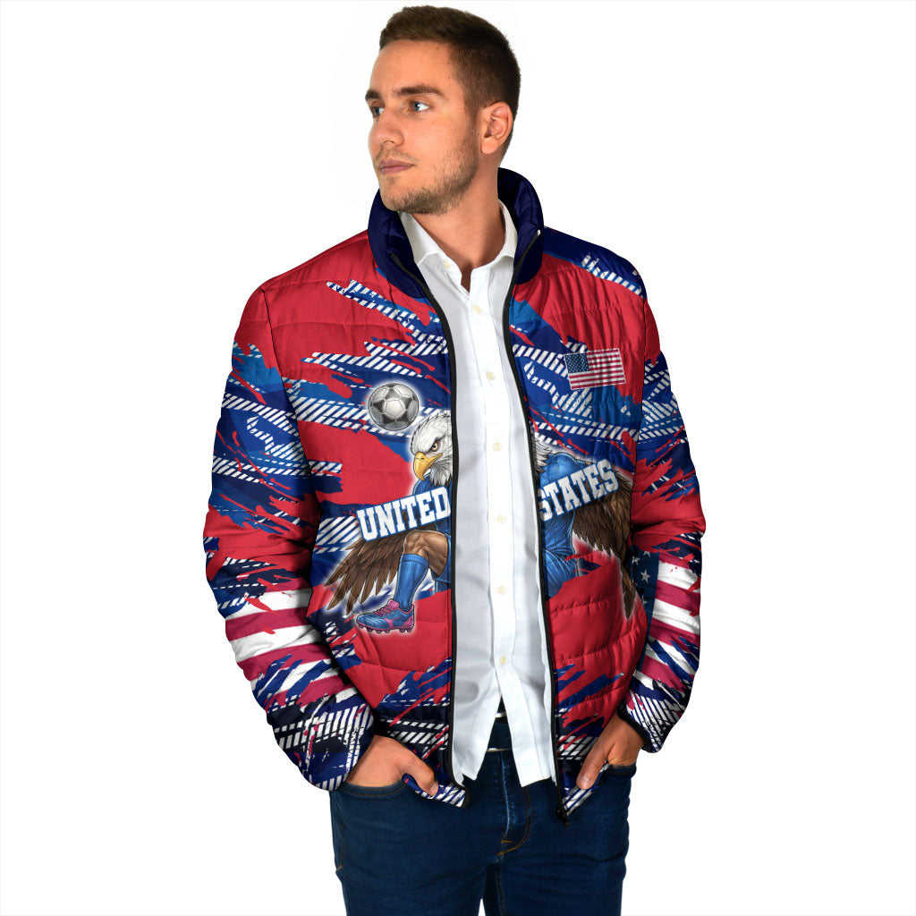 Personalized United States Soccer Eagle Padded Jacket American Flag Grunge Patriot Art