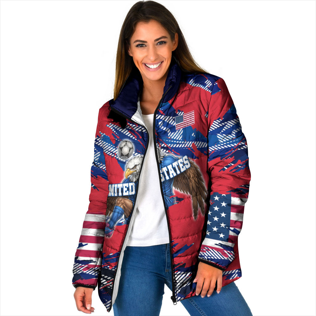 Personalized United States Soccer Eagle Padded Jacket American Flag Grunge Patriot Art