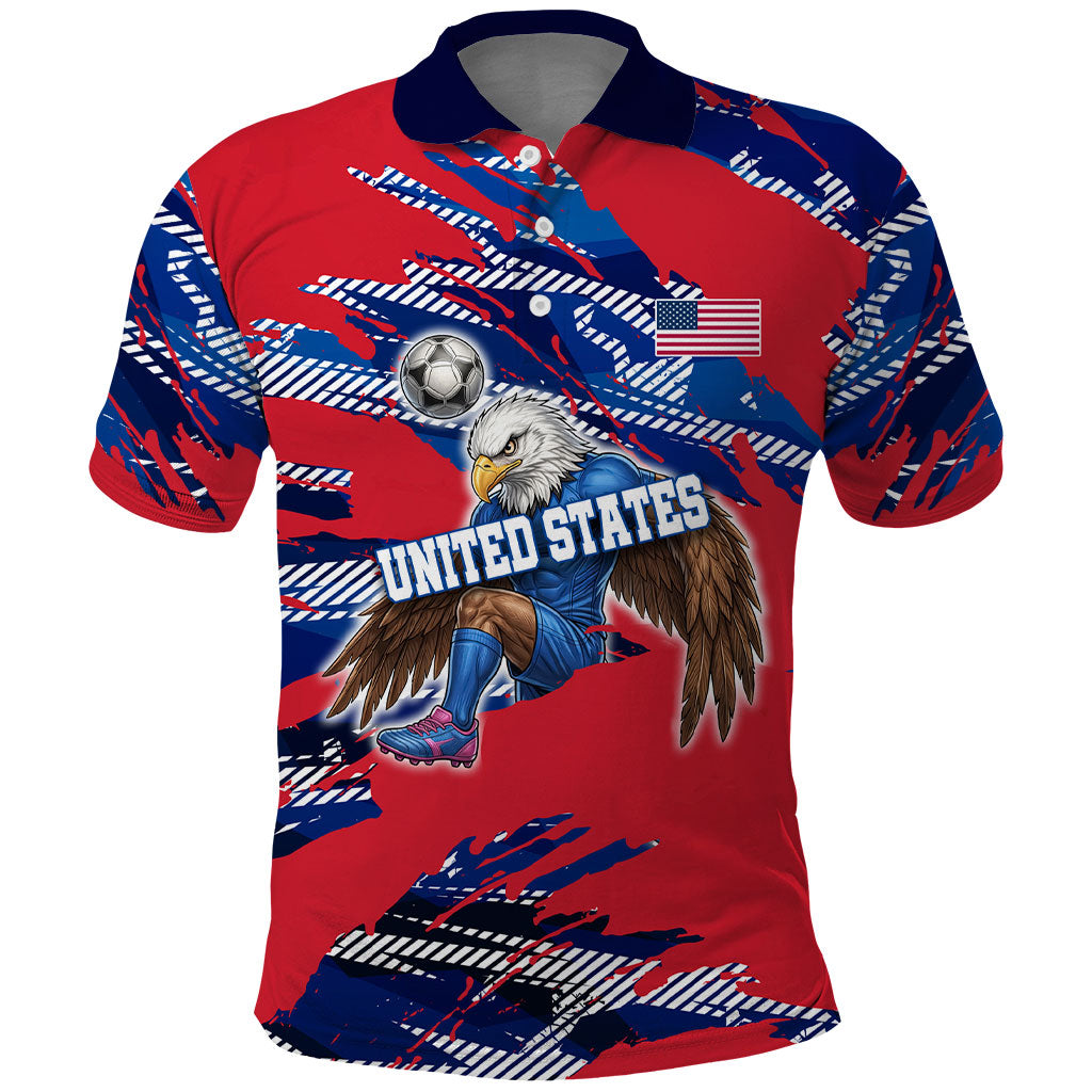 Personalized United States Soccer Eagle Polo Shirt American Flag Grunge Patriot Art