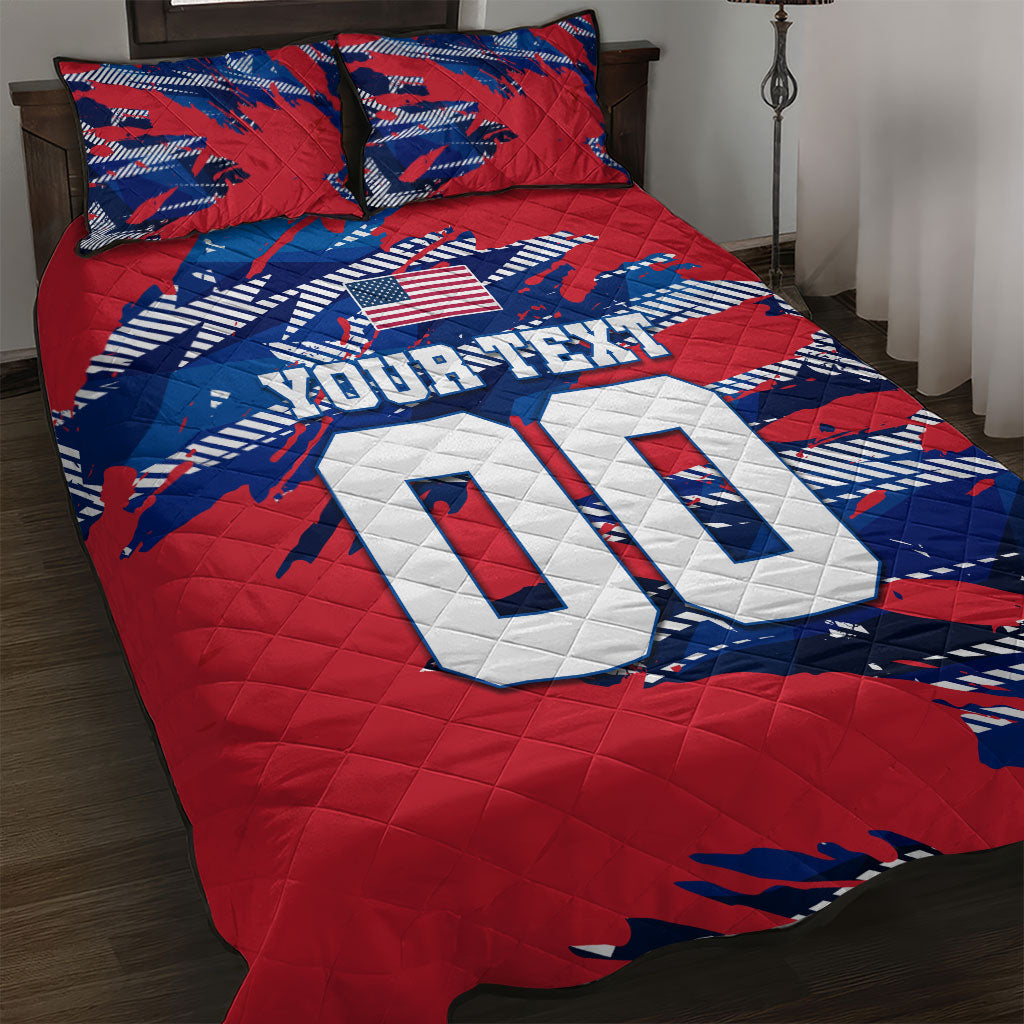 Personalized United States Soccer Eagle Quilt Bed Set American Flag Grunge Patriot Art