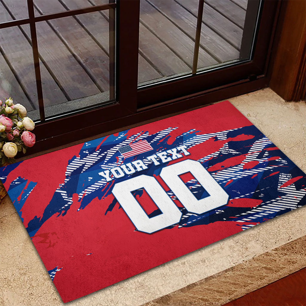 Personalized United States Soccer Eagle Rubber Doormat American Flag Grunge Patriot Art