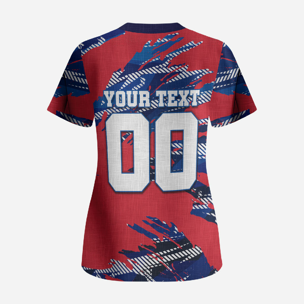 Personalized United States Soccer Eagle Scrub Top American Flag Grunge Patriot Art