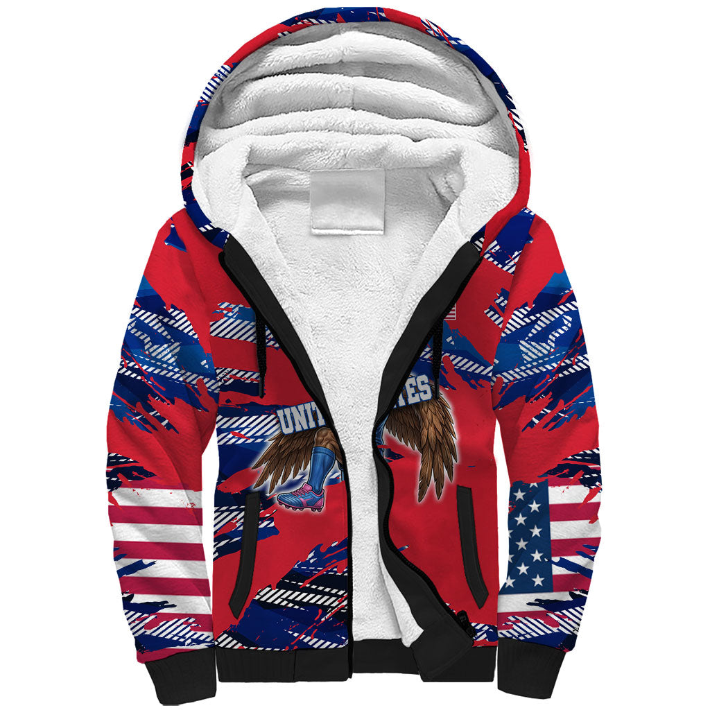 Personalized United States Soccer Eagle Sherpa Hoodie American Flag Grunge Patriot Art