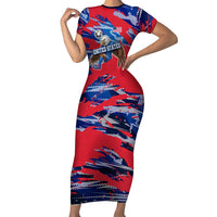 Personalized United States Soccer Eagle Short Sleeve Bodycon Dress American Flag Grunge Patriot Art