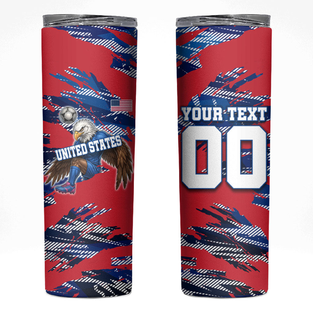 Personalized United States Soccer Eagle Skinny Tumbler American Flag Grunge Patriot Art