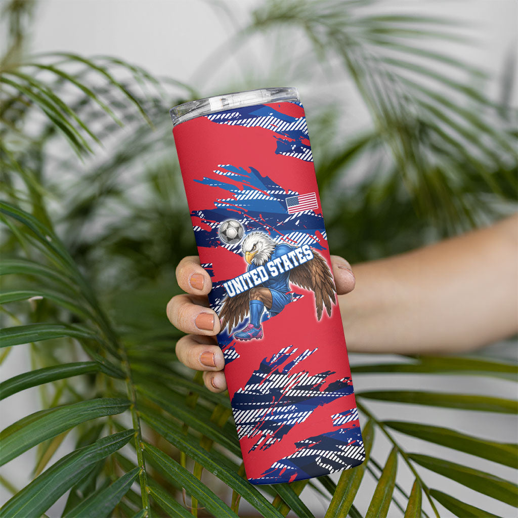 Personalized United States Soccer Eagle Skinny Tumbler American Flag Grunge Patriot Art