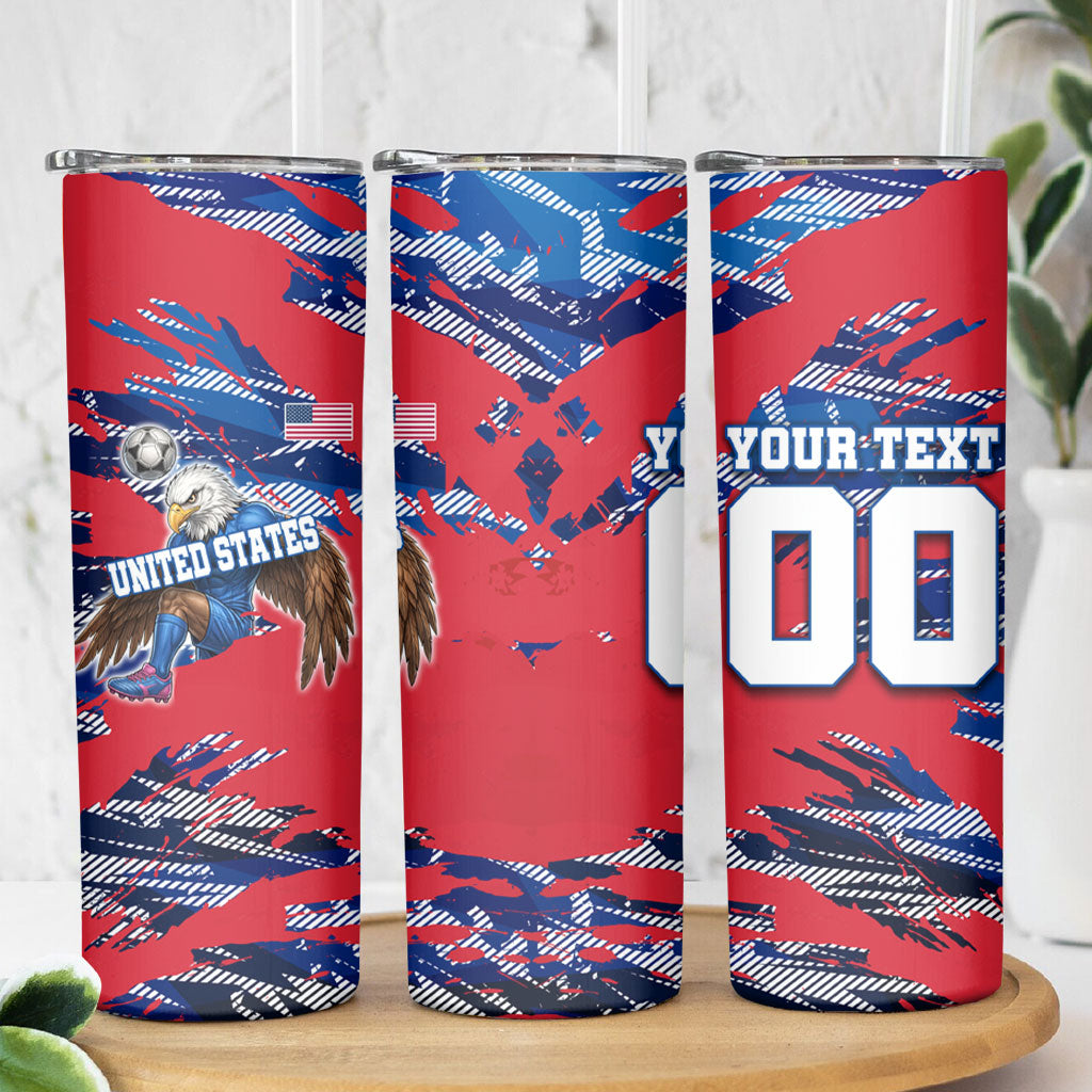 Personalized United States Soccer Eagle Skinny Tumbler American Flag Grunge Patriot Art