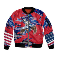 Personalized United States Soccer Eagle Sleeve Zip Bomber Jacket American Flag Grunge Patriot Art