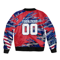 Personalized United States Soccer Eagle Sleeve Zip Bomber Jacket American Flag Grunge Patriot Art