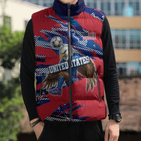 Personalized United States Soccer Eagle Sleeveless Puffer Jacket American Flag Grunge Patriot Art