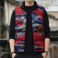 Personalized United States Soccer Eagle Sleeveless Puffer Jacket American Flag Grunge Patriot Art
