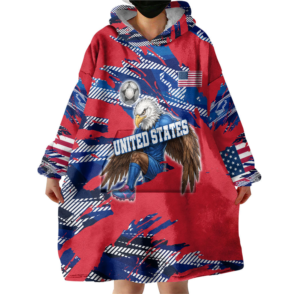 Personalized United States Soccer Eagle Wearable Blanket Hoodie American Flag Grunge Patriot Art