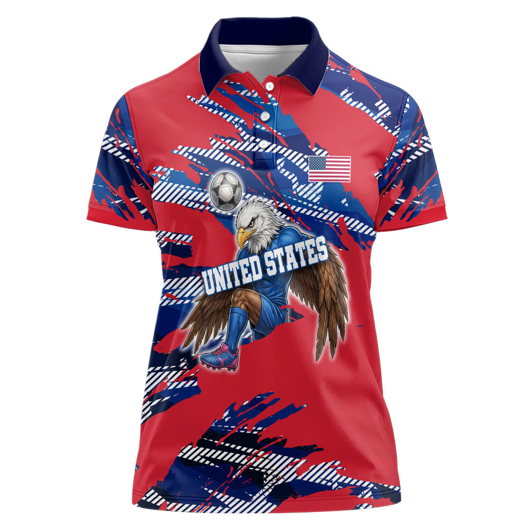 Personalized United States Soccer Eagle Women Polo Shirt American Flag Grunge Patriot Art