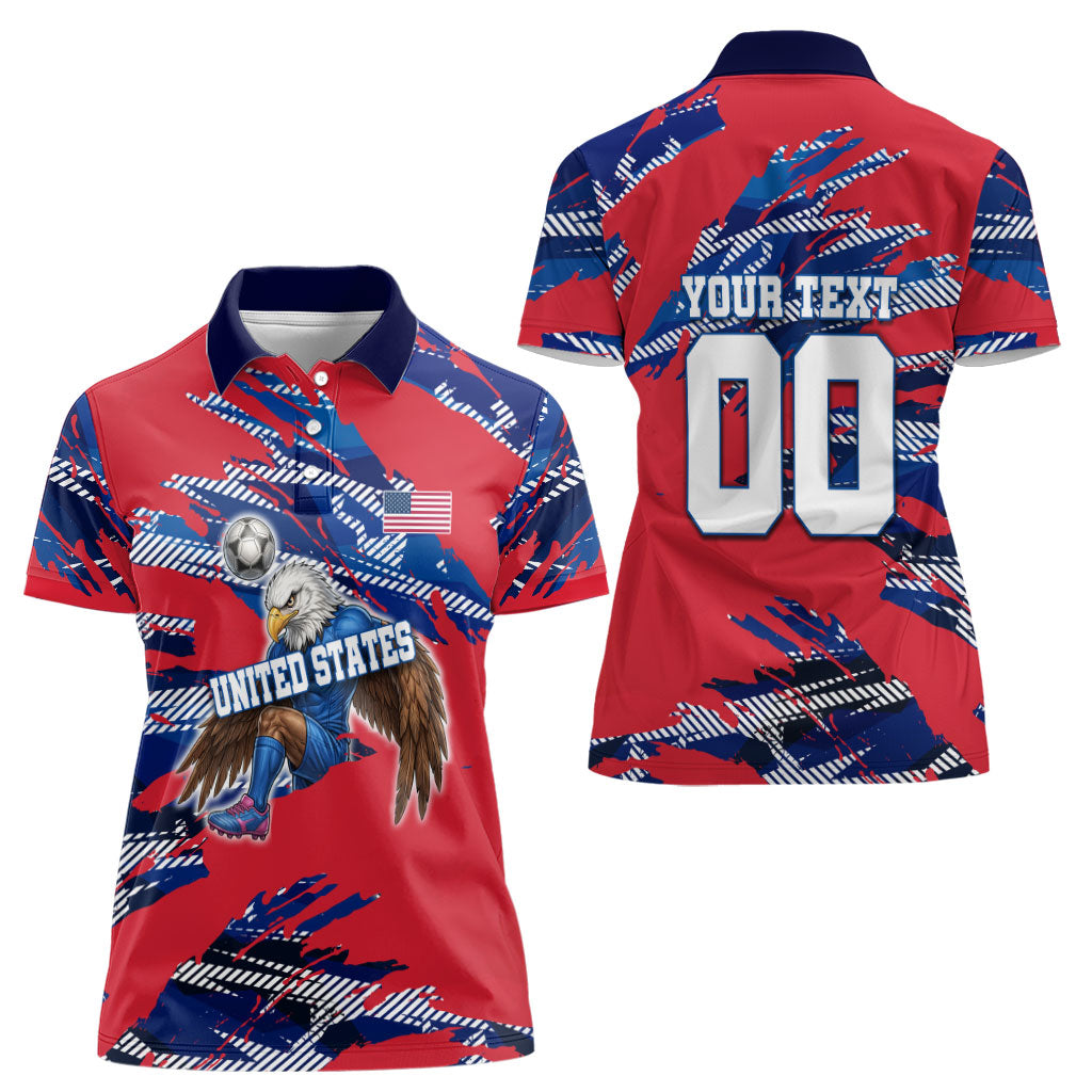 Personalized United States Soccer Eagle Women Polo Shirt American Flag Grunge Patriot Art