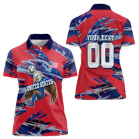 Personalized United States Soccer Eagle Women Polo Shirt American Flag Grunge Patriot Art